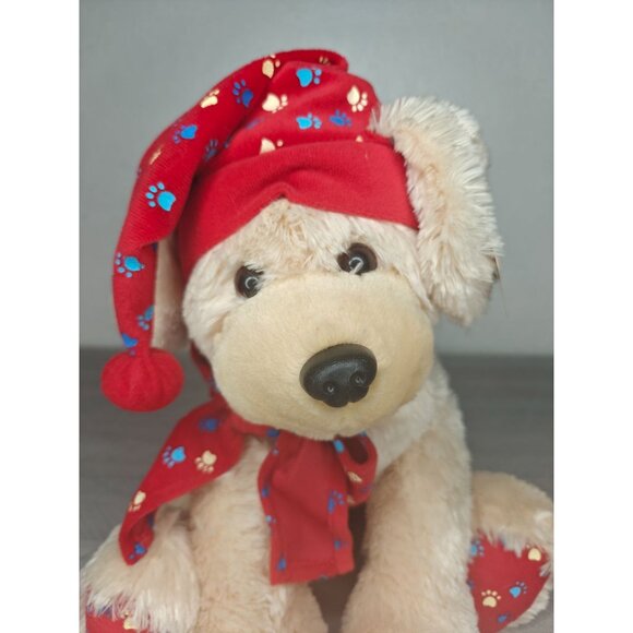 Gund Sleepy Time Puppy Plush 14" Red Paw Print Hat Scarf Cuddly Bedtime Buddy - Picture 5 of 10